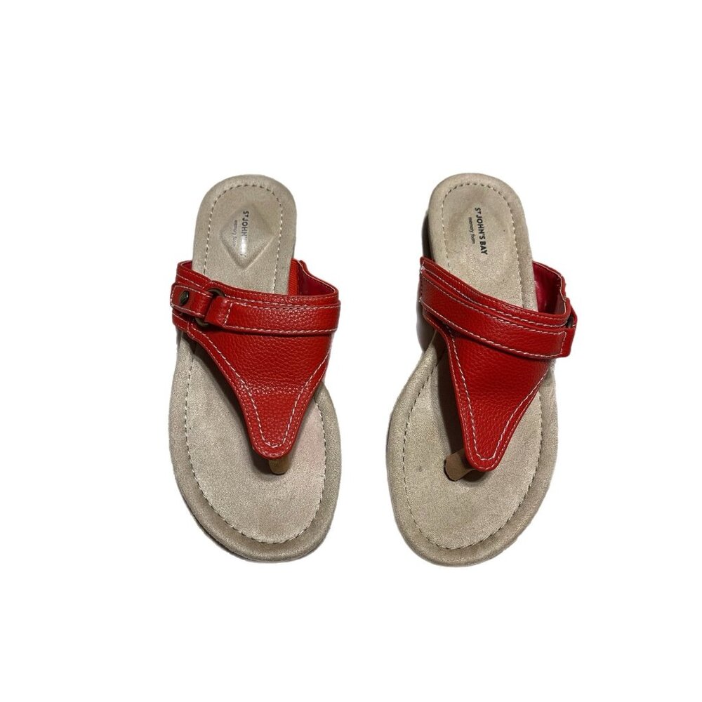 St Johns Bay Memory Foam Thong red Sandals Size 8